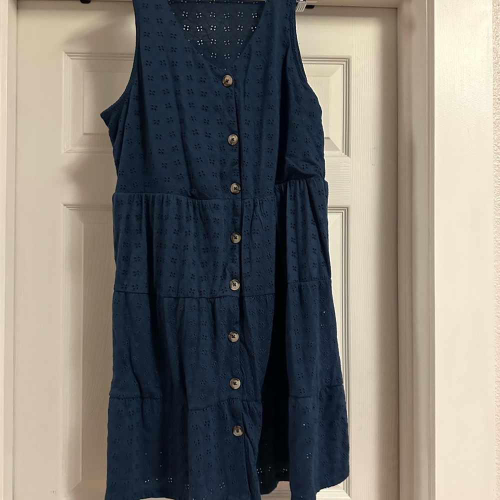 Navy Blue Sleeveless Button-Down Dress